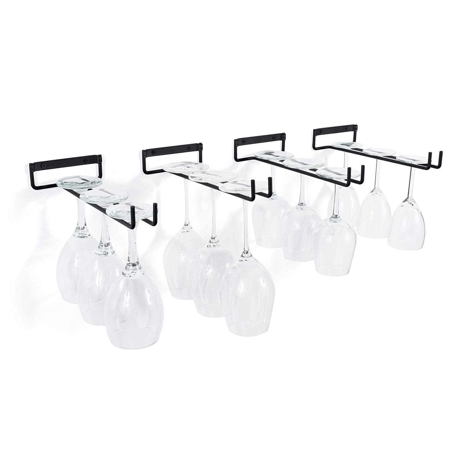 Wallniture Chiraz Stemware Wine Glass Rack Wall Mountable Wrought Iron Black 11 Inch Set of 4
