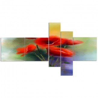 'Watercolor Red Poppy Flowers Painting' Watercolor Painting Print Multi-Piece Image on Canvas