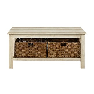 WE Furniture 40" Wood Storage Coffee Table with Totes - Driftwood