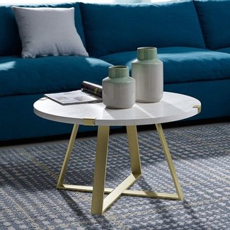 WE Furniture AZF30MWCTMG Coffee Table White Faux Marble/Gold