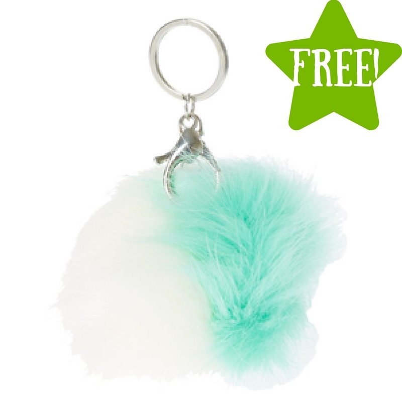 White and Mint Faux Fur Pom Pom Keychain | Claire's
