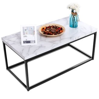 White Rectangular Modern Cocktail Coffee Table Metal Frame Living Room Furniture Decor