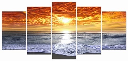 Wieco Art Grand Sight 5 Panels HD Canvas Print Stretched and Framed Modern Canvas Wall Art for Home and Office Decoration Giclee Picture Photon Print on Canvas P5RLA028