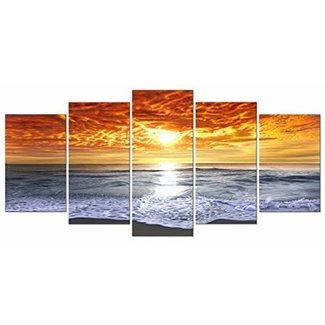 Wieco Art Grand Sight 5 Panels HD Canvas Print Stretched and Framed Modern Canvas Wall Art for Home and Office Decoration Giclee Picture Photon Print on Canvas P5RLA028