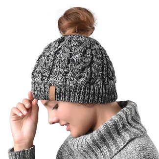 Winter Warm Ponytail High Messy Stretchy Hat Cap Bun Skull Knitted Beanie Women 