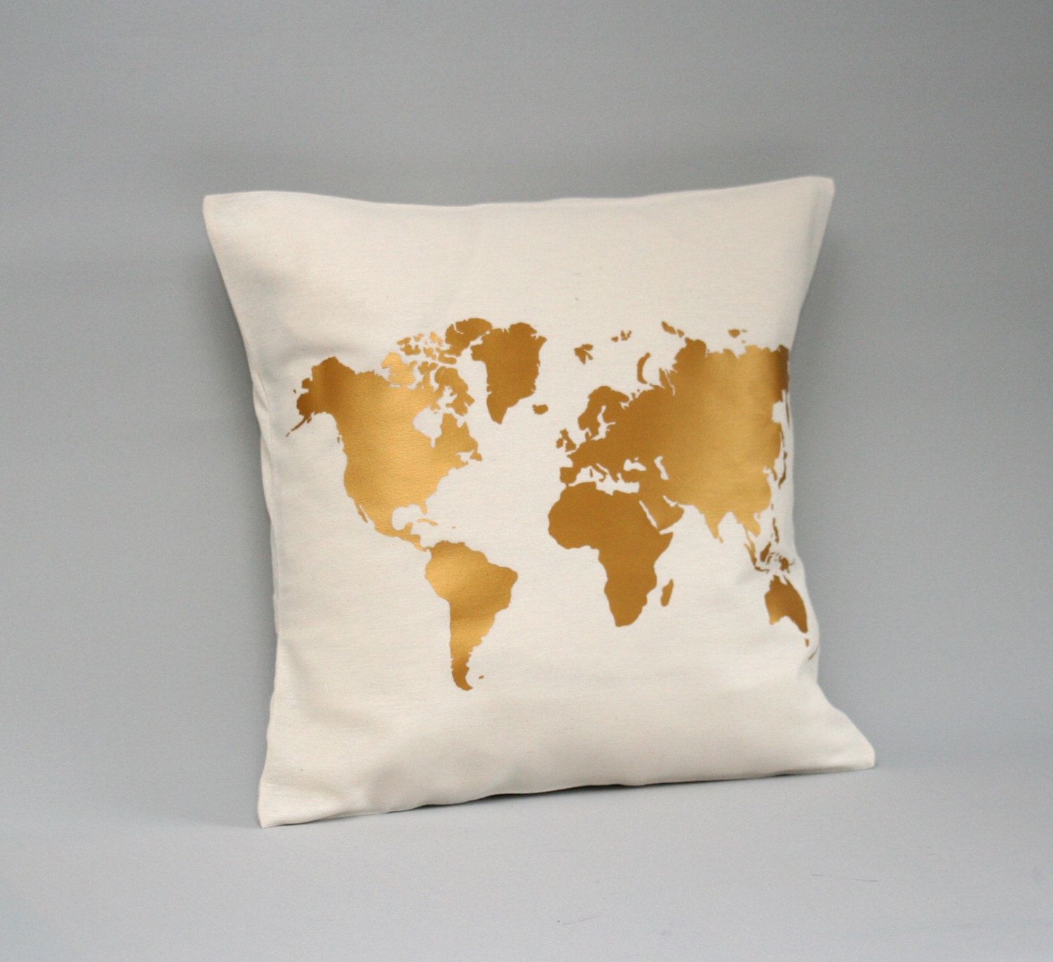 World map pillow cover metallic gold Gold worldmap pillow