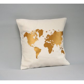 World map pillow cover metallic gold Gold worldmap pillow