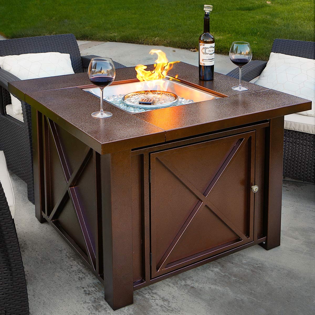 XtremepowerUS Out Door Patio Heaters LPG Propane Fire Pit Table Hammered Bronze Steel Finish, Deluxe