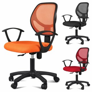 Yaheetech Modern Office Chair Mesh Fabric Cushion Mid Back Computer Chair Lumbar Support Desk/Task Chair with Arms/Wheels Red