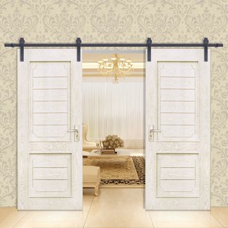 12FT Top Hung Double Sliding Barn Door Hardware Track Wood