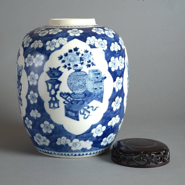 Antique Style Blue and White Porcelain Lion Dancing Ceramic Covered Jar Vase,...