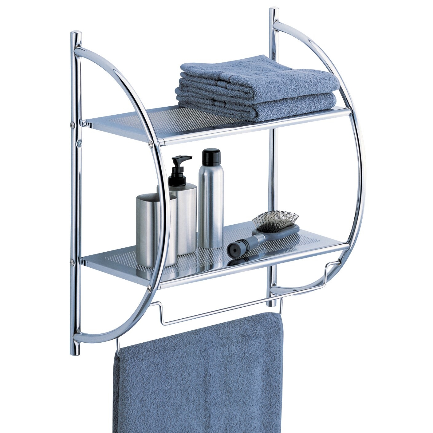 2-Tier Wall Mount Shower Organizer Storage Towel Rack in Chrome