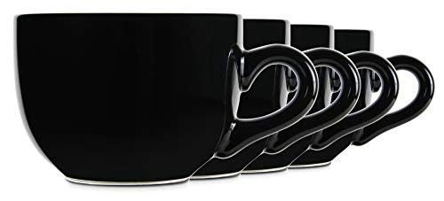 22oz Black Ceramic Jumbo Bowl Mugs with Thick Walls, Handle, and Wide Mouth, Set of 4 by Serami