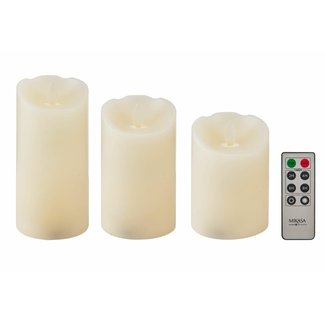 3 Piece Realistic LED Wax Unscented Pillar Candle Set