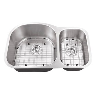 32" L x 21" W Double Basin Undermount Kitchen Sink with Grid Set and Drain Assemblies