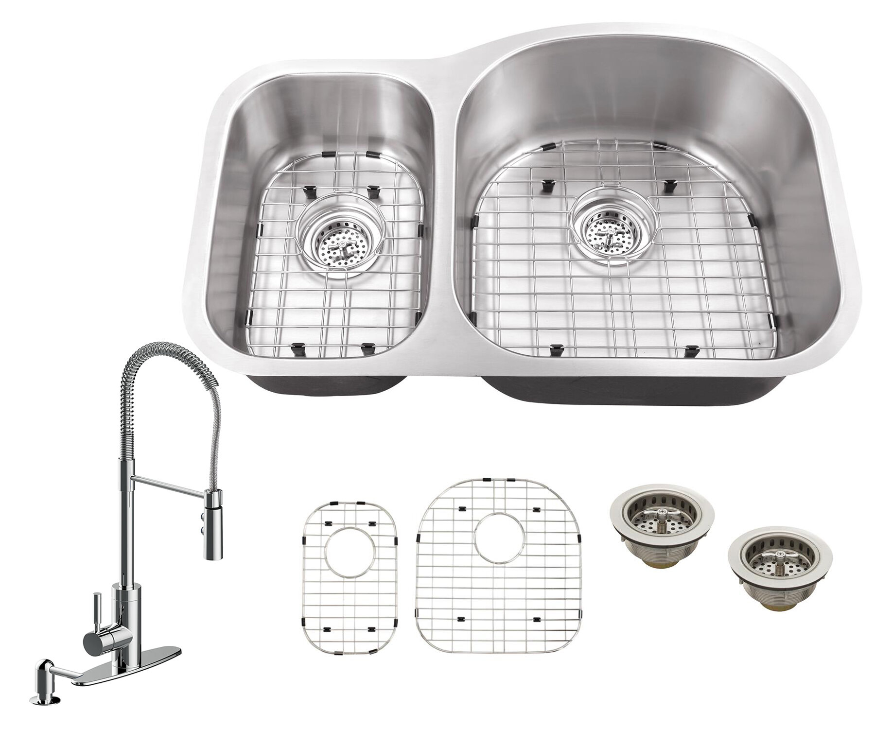 33" L x 22" W Double Basin Undermount Kitchen Sink with Grid Set and Drain Assemblies