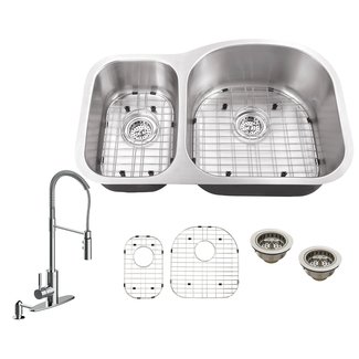 33" L x 22" W Double Basin Undermount Kitchen Sink with Grid Set and Drain Assemblies