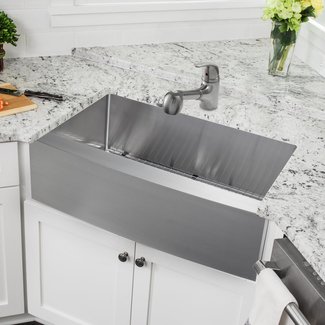 36" L x 20.75" W Apron Front Single Bowl Stainless Steel Kitchen Sink with Faucet