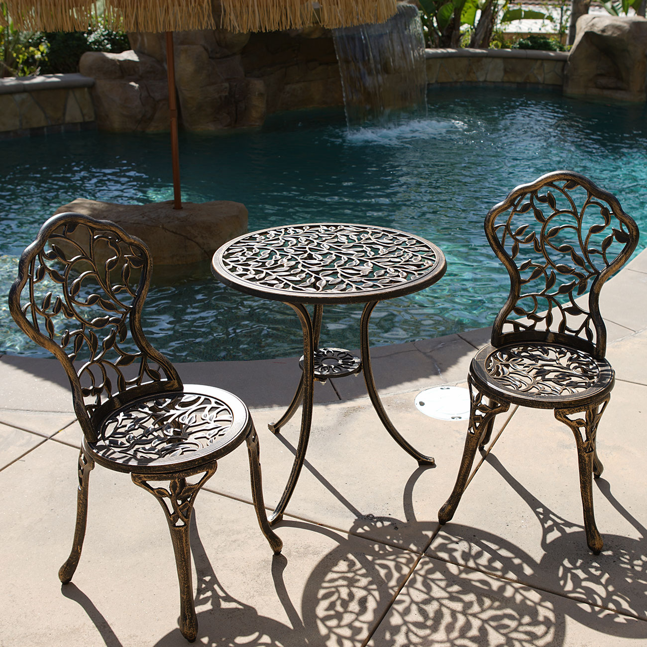 3PC Bistro Set in Antique Outdoor Patio Furniture Leaf ...