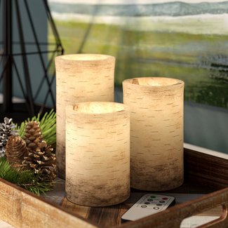 4 Piece Birch Bark Flameless LED Wax Vanilla Frameless Candle Set