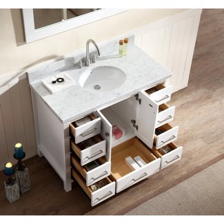 43" Single Sink Bathroom Vanity Set White Finish, Carrara ...