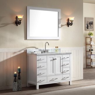 43" Single Sink Bathroom Vanity Set White Finish, Carrara ...