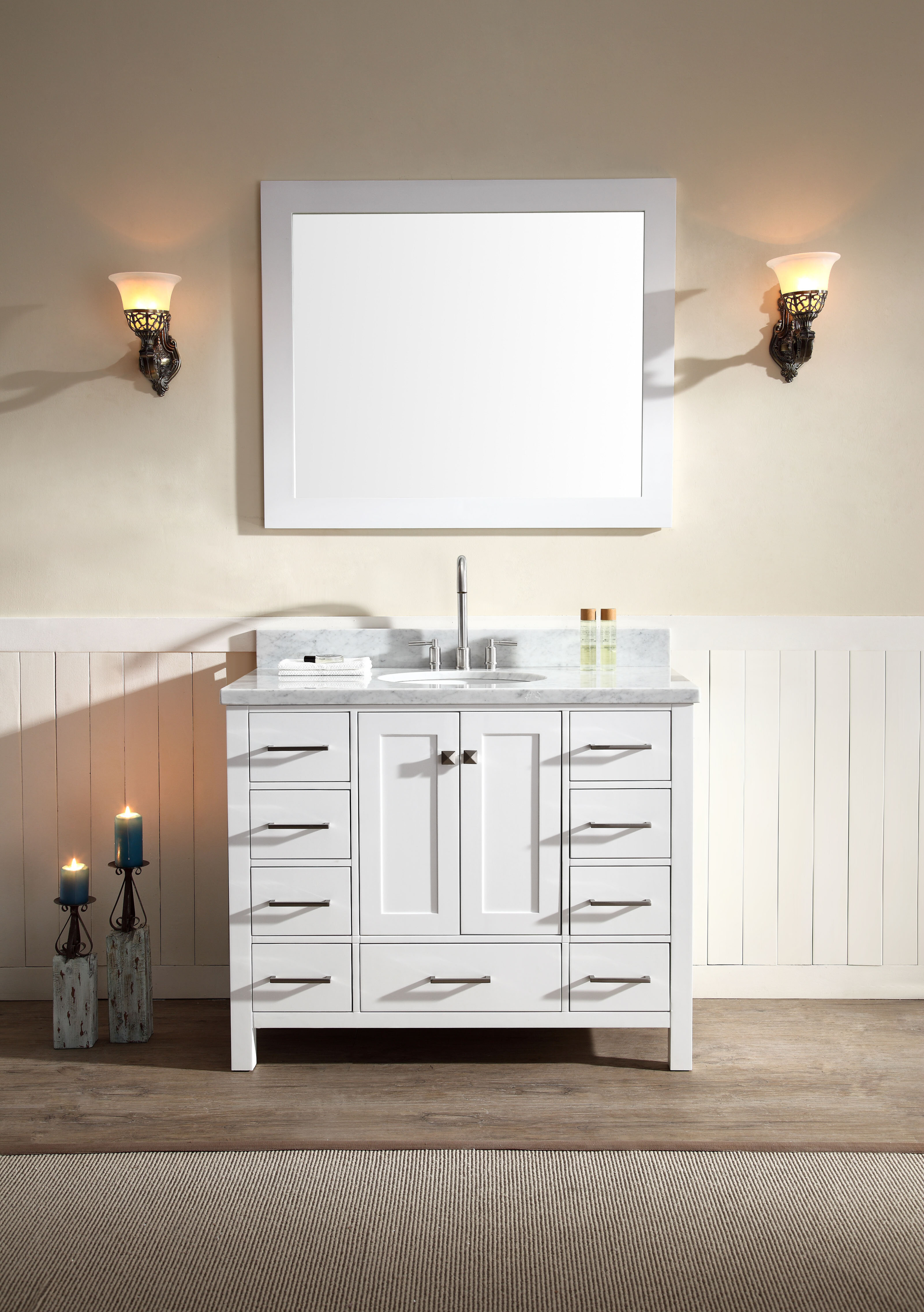 43" Single Sink Bathroom Vanity Set White Finish, Carrara ...