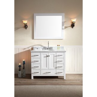 43" Single Sink Bathroom Vanity Set White Finish, Carrara ...