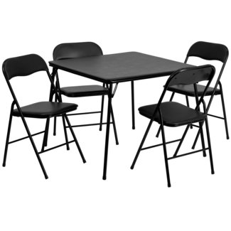 5 Piece Black Folding Card Table and Chair Set from