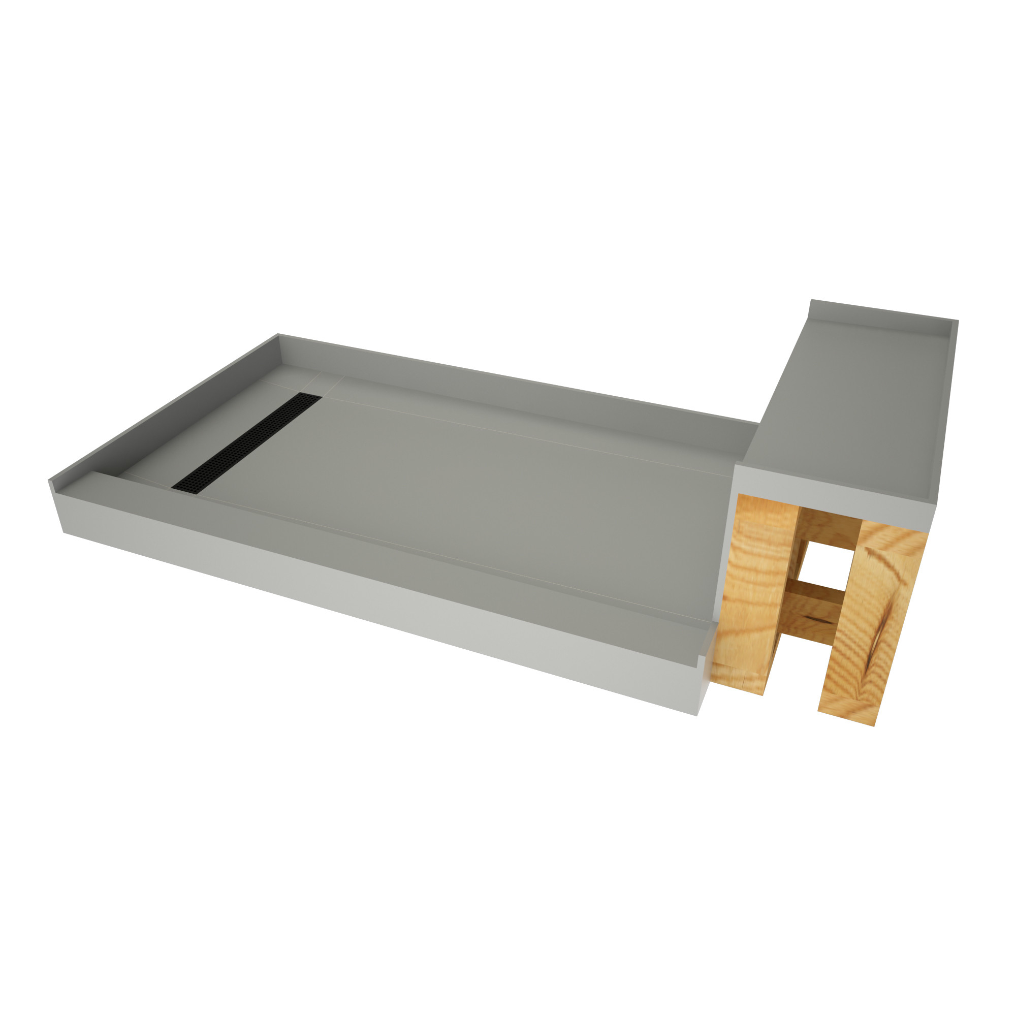 60" Wx 34" Single Threshold Shower Base with Bench and Drain Cover