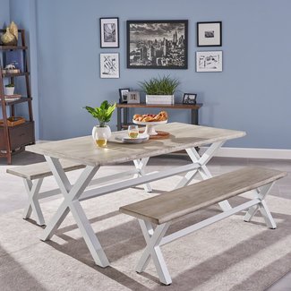 Acacia Wood 3 Piece Solid Wood Dining Set