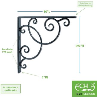 Achla Designs Wrought Iron Decorative Scroll Shelf Brackets, Pair