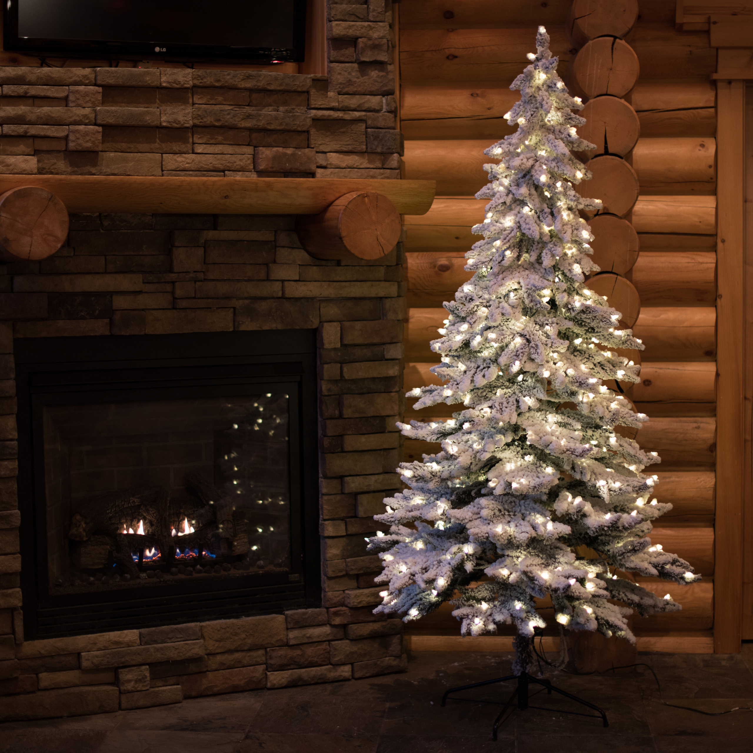 Alpine White Spruce Artificial Christmas Tree with Clear White Lights