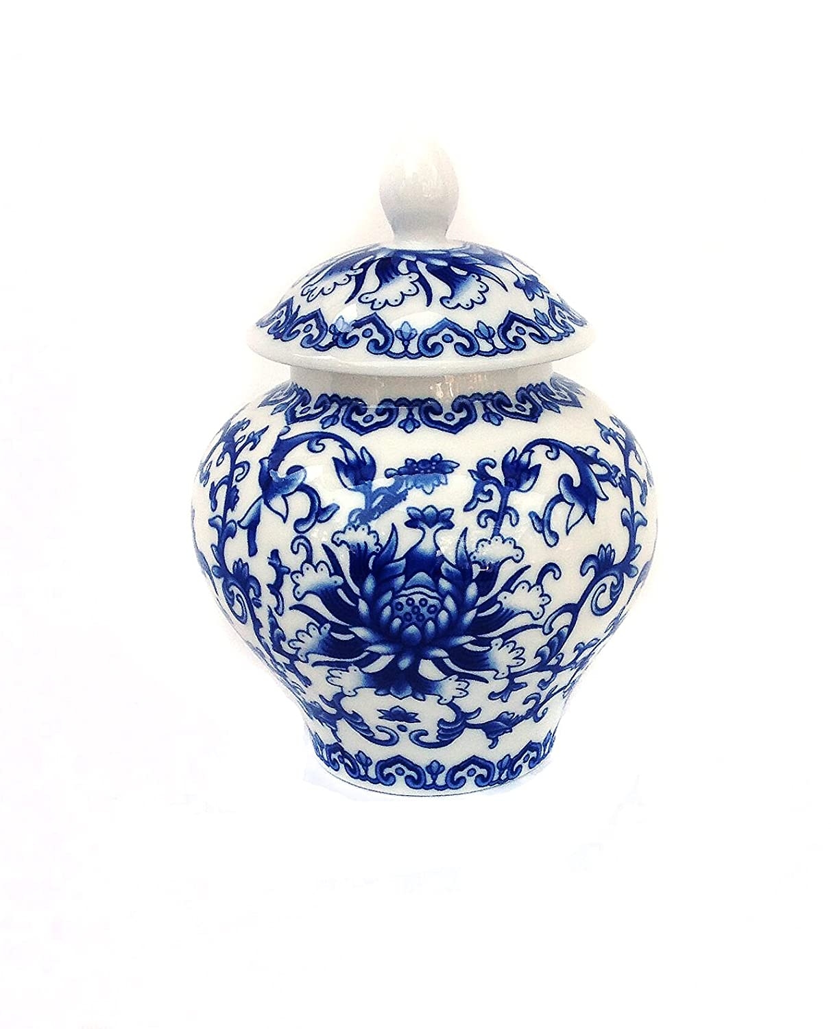 Ancient Chinese Style Blue and White Porcelain Helmet-shaped Temple Jar