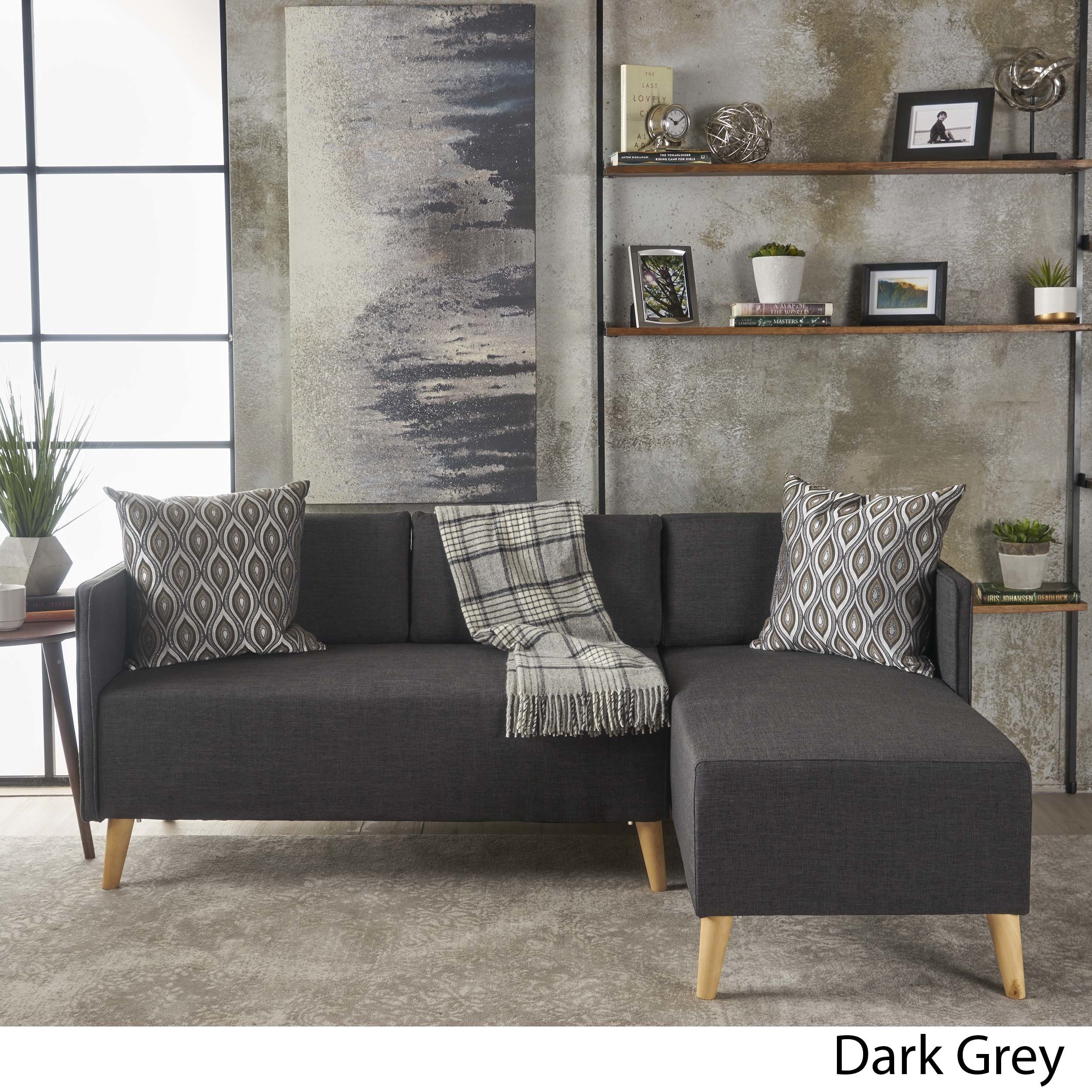 Andresen Mid Century Modern Muted Dark Grey Fabric Chaise Sectional