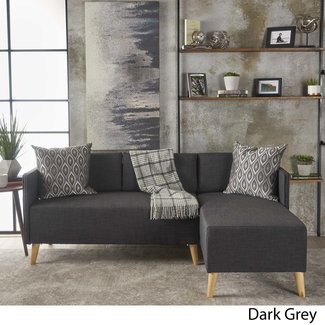Andresen Mid Century Modern Muted Dark Grey Fabric Chaise Sectional