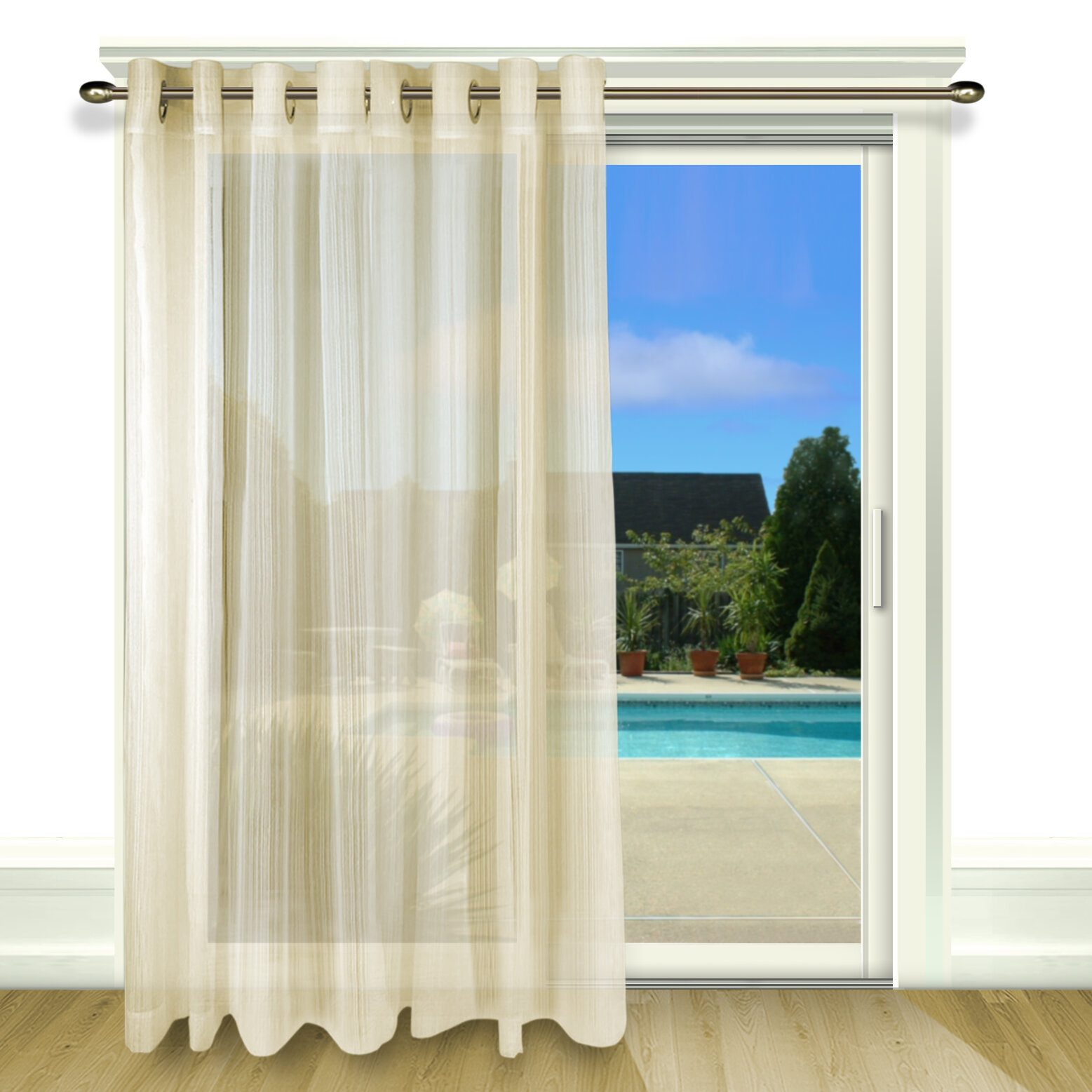 Atlantic Striped Sheer Grommet Patio Single Curtain Panel