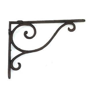 Aunt Chris' Products - Wrought Iron - Shelf Bracket With Simple Thin Victorian Scroll Design - All-Purpose Hanger - Dark Rustic Bronze Primitive Design - Indoor or Outdoor Use