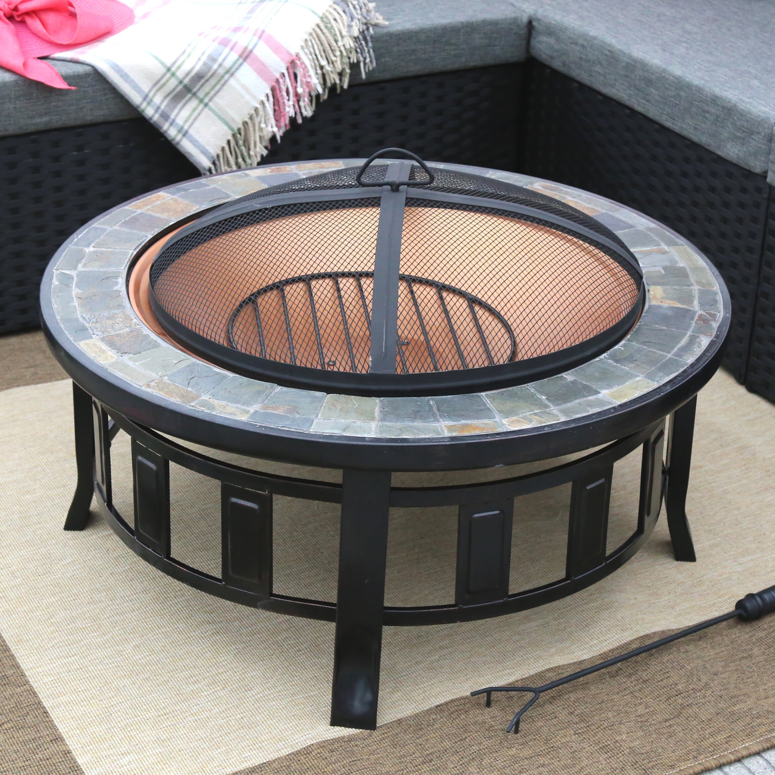 Baner Garden Steel Wood Burning Fire Pit Table -