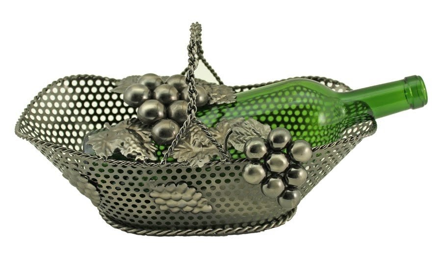 Barnstormer Kitchen Table Grape Vine Basket 1 Bottle Tabletop Handle Wine Bottle Holder