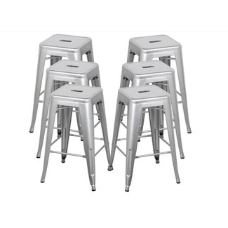 Belleze 30-inch Metal Bar Stools, Modern Barstool Stool Chair Stackable Chair Footrest Gray (Set of 6)