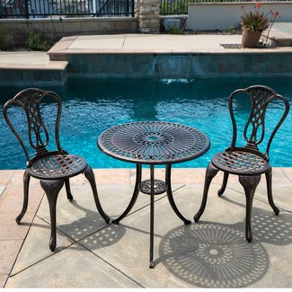 Belleze 3PC Bistro Set Outdoor Patio Furniture Design Cast Aluminum Table and Chair Antique, Bronze