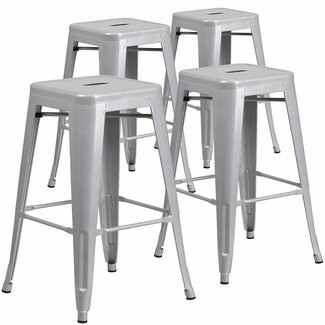 Belleze Set of 4 Modern Industrial Bar Stools Stackable Stool Footrest 30" Seat Height- Gray