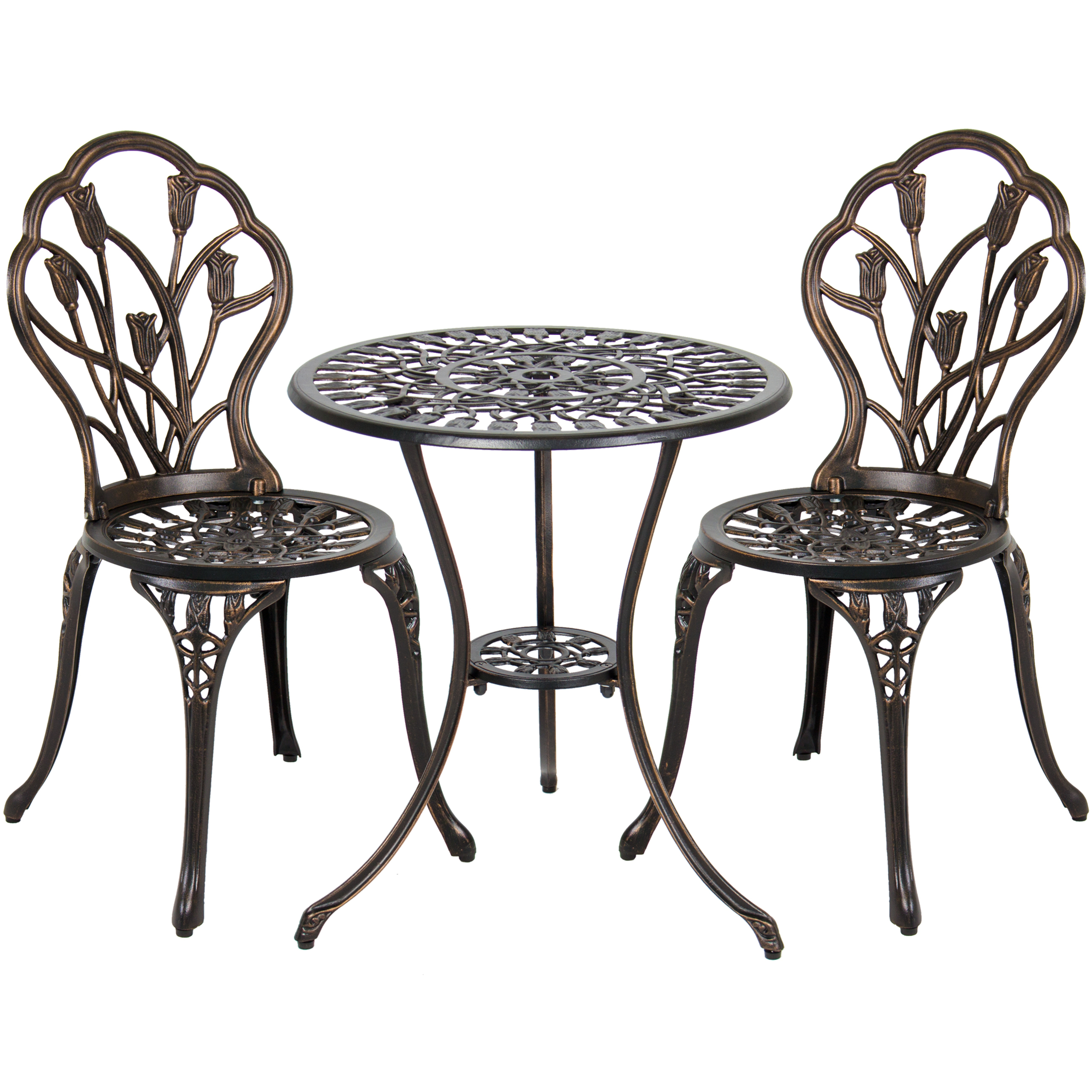 Best Choice Products 3-Piece Cast Aluminum Patio Bistro Set, Outdoor Furniture w/ Tulip Design, Antique Copper Finish, Rust-Resistant