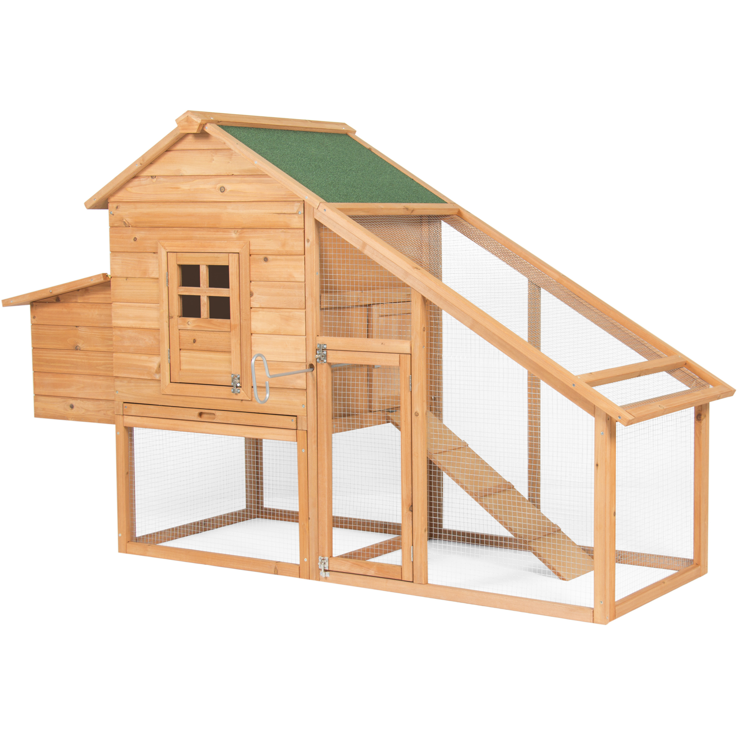 Best Choice Products 75in Wooden Chicken Coop Nest Box Hen House Poultry Cage Hutch w/ Ramp and Locking Doors - Brown