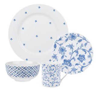 Blue 16 Piece Dinnerware Set, Service for 4
