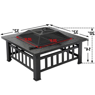 Bonnlo 32” Fire Pit Outdoor Wood Burning Table Backyard, Terrace, Patio, Camping - Includes Mesh Spark Screen Top and Poker