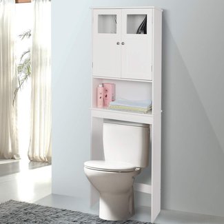 Winado Bathroom Over The Toilet Cabinet Organizer Over Toilet Storage Space  Saver with Adjustable Shelves & Double Door,Grey 