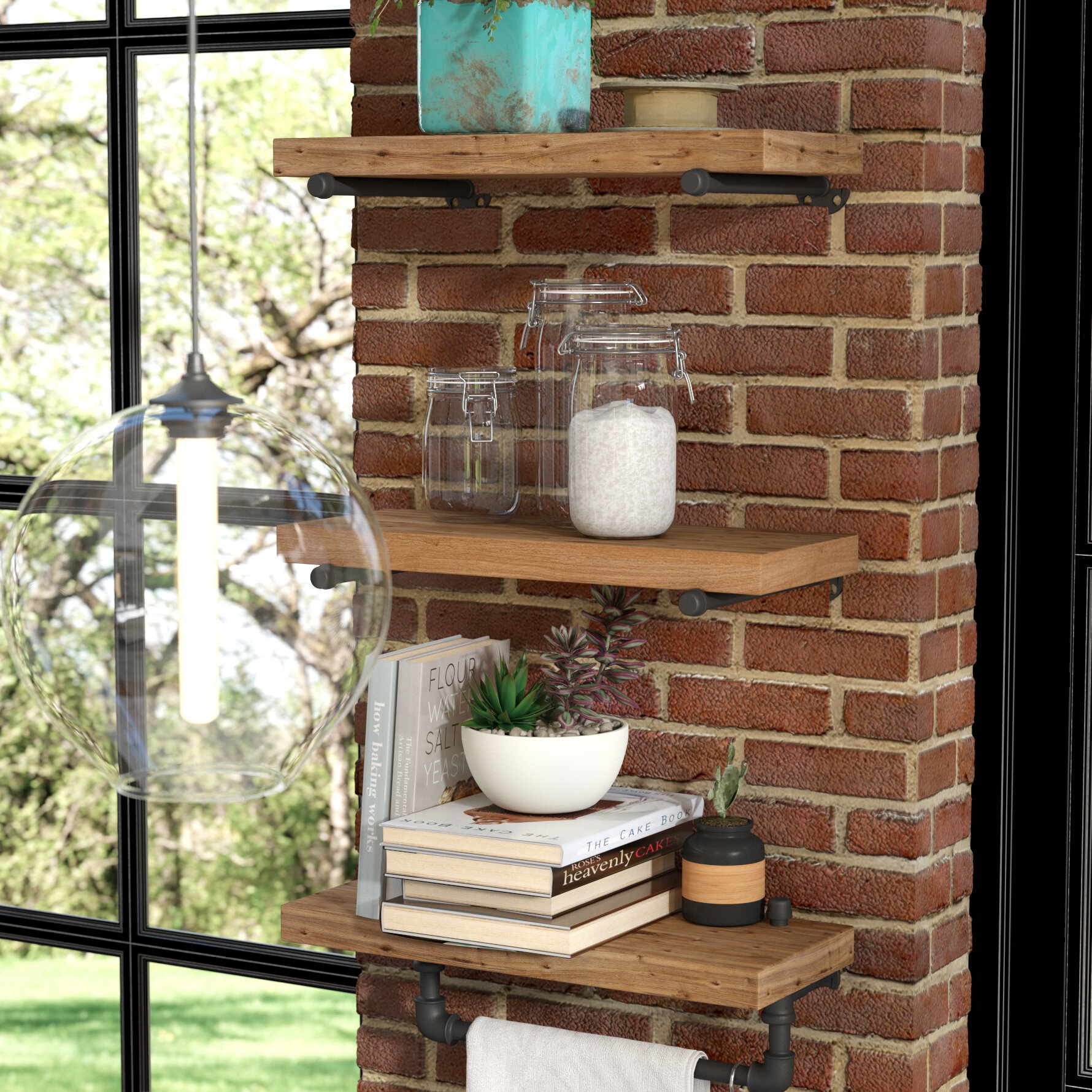 Borrero Industrial Pipe Accent Wall Shelf