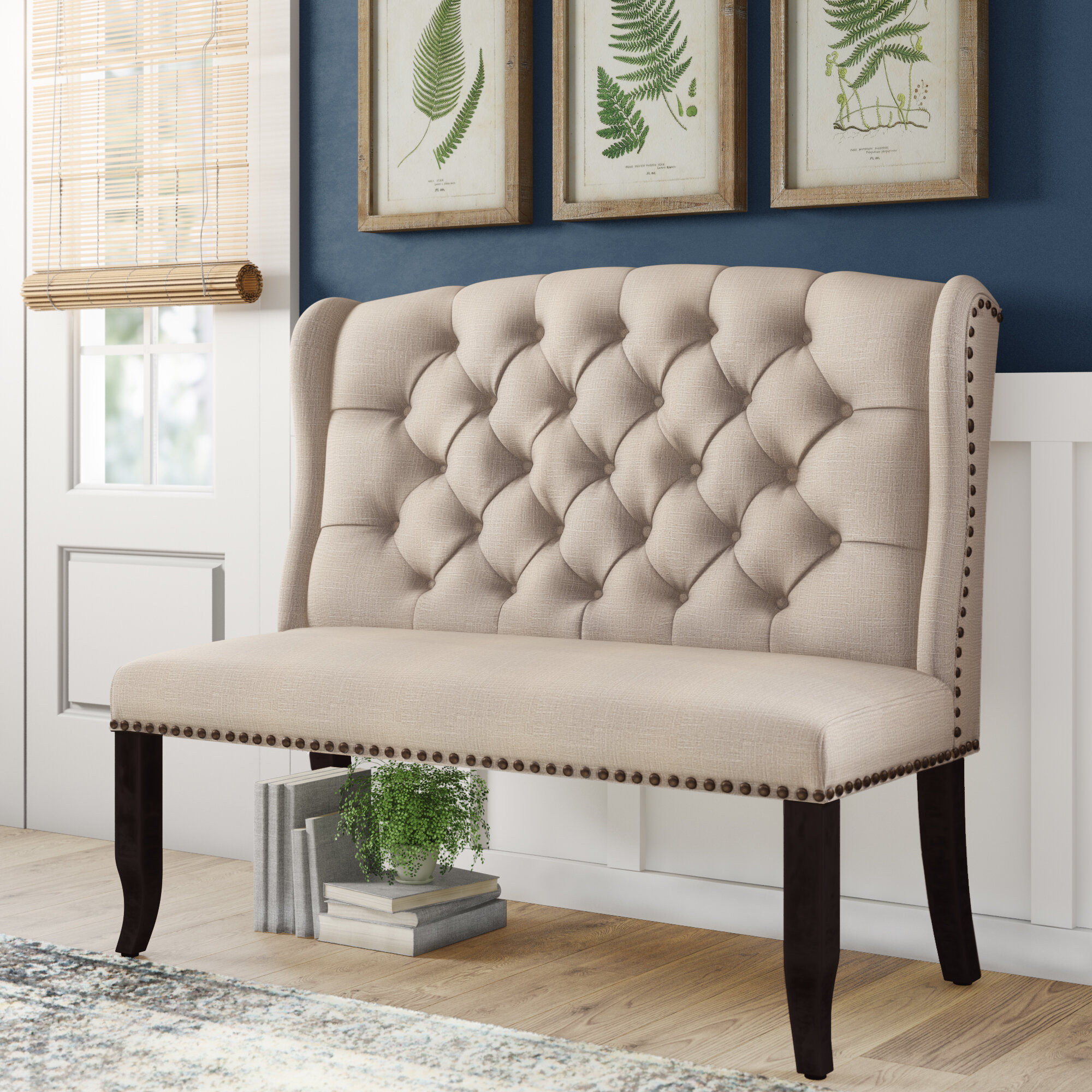 Calila tufted upholstered wingback online side chair in beige